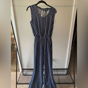Blue and white stripped pant suit